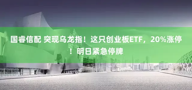 国睿信配 突现乌龙指！这只创业板ETF，20%涨停！明日紧急停牌